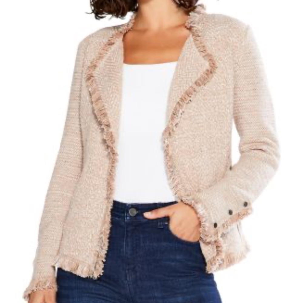 NIC+ZOE Cream Frayed Trim Cardigan Sweater jacket
